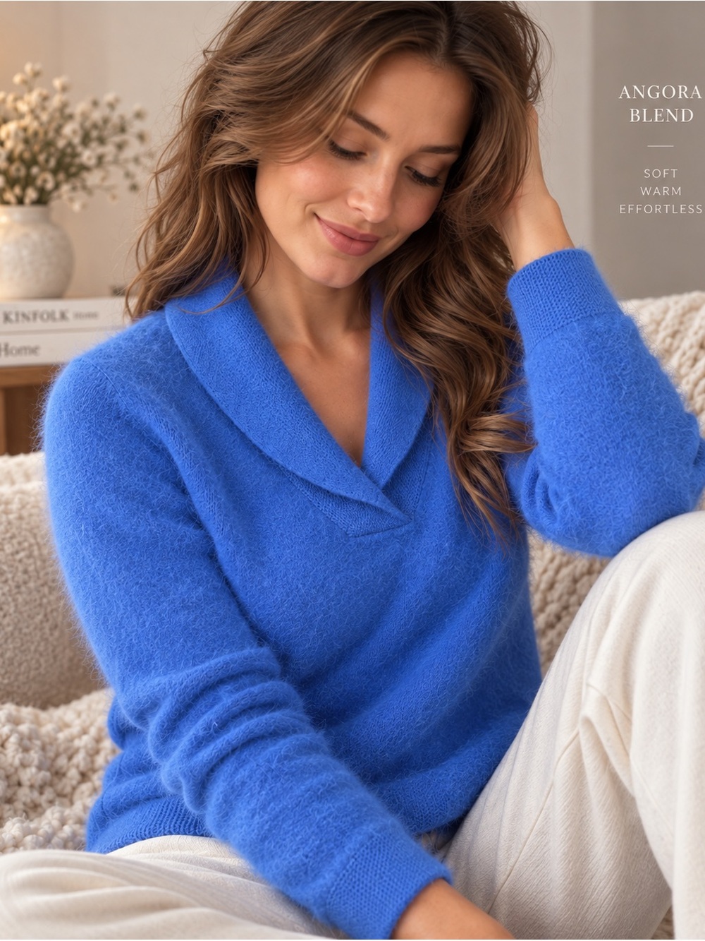 Carole Little Women’s M Blue Angora Rabbit Hair Wool Blend Shawl Collar Sweater
